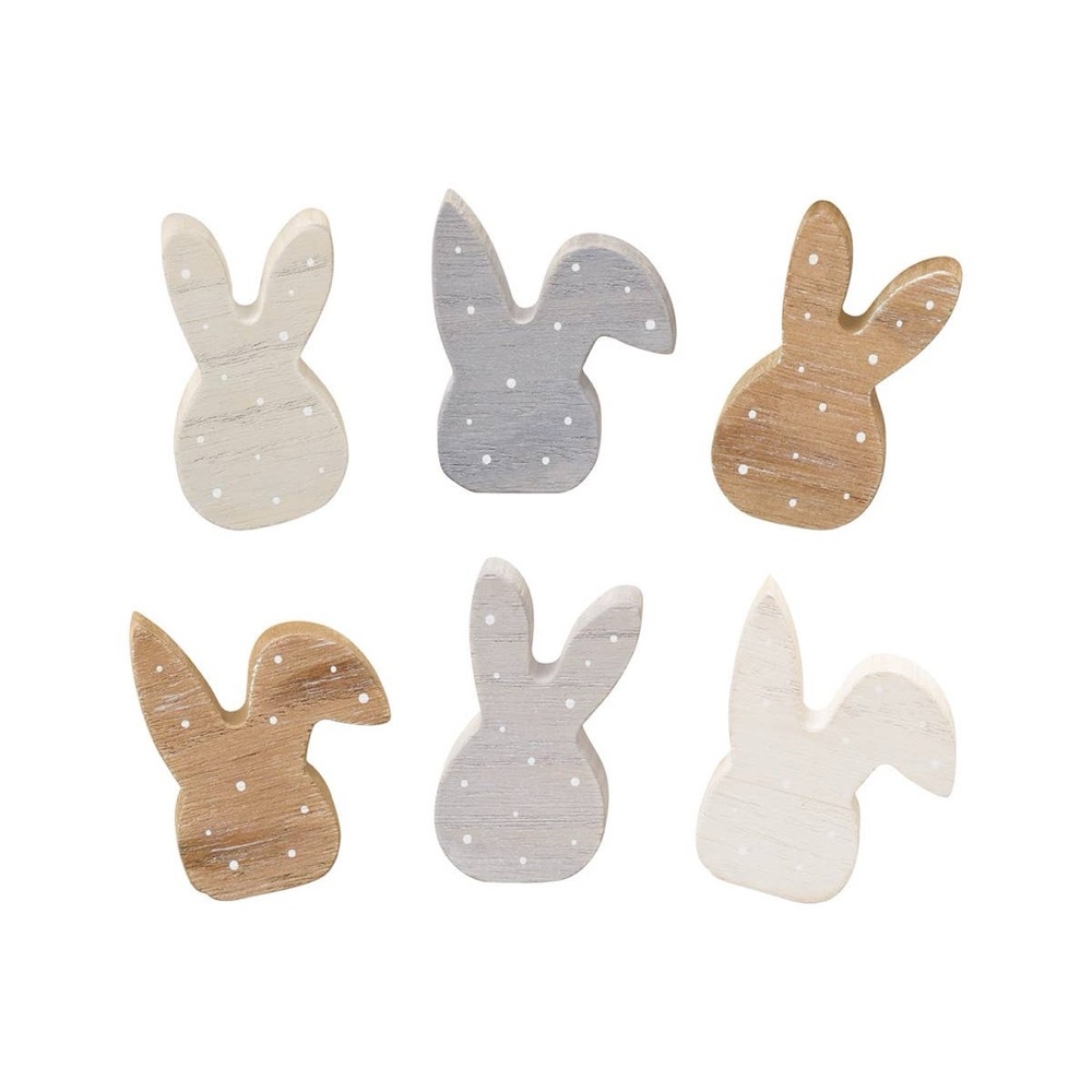 NWT: Mini Neutral Wooden Bunnies; set of 6